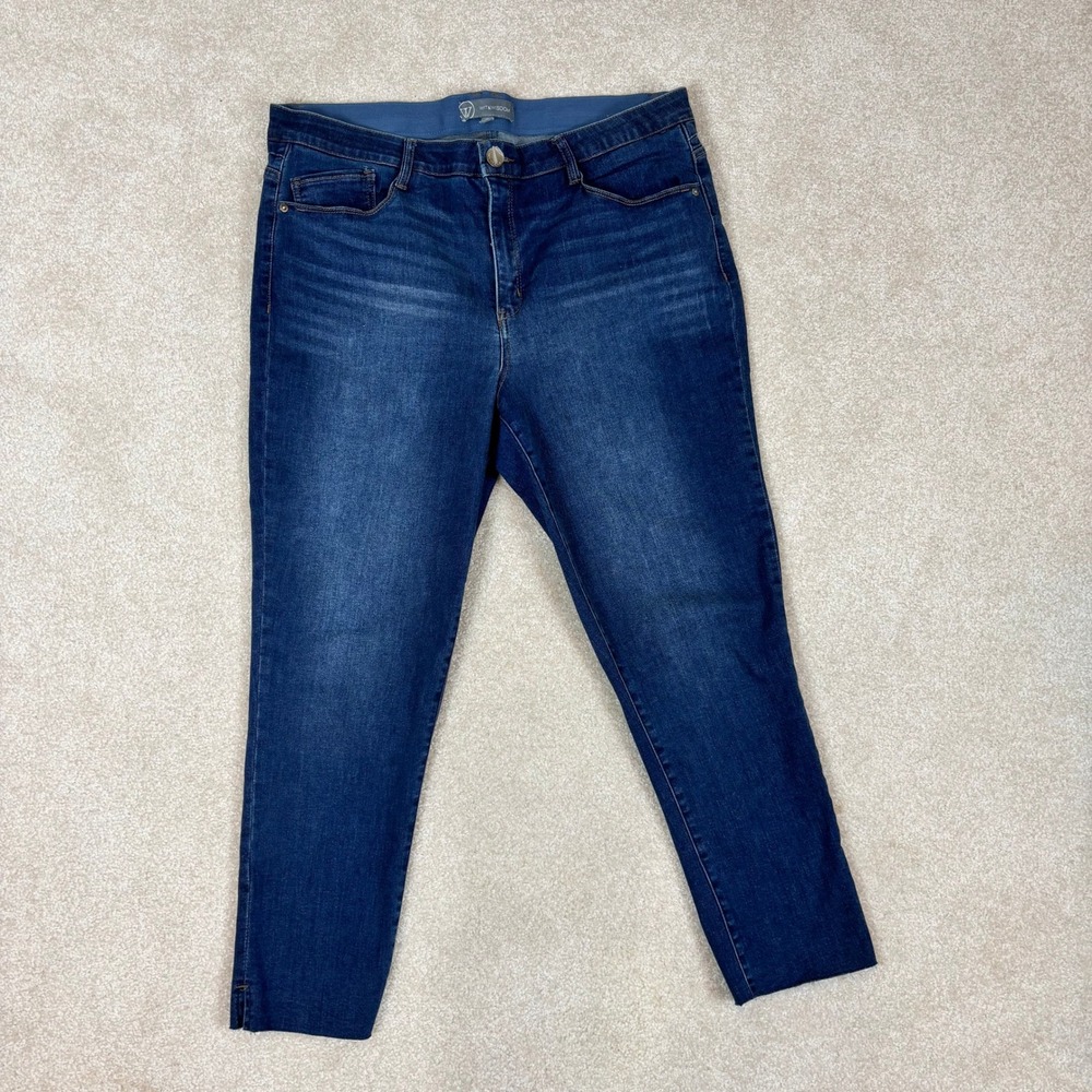 Wit & Wisdom Logan Dark Wash Skinny Jeans Women Sz 18‎ High Rise Cropped Raw Hem
